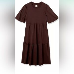 NWT Amazon Short Sleeve Tiered Midi Dress With Pockets